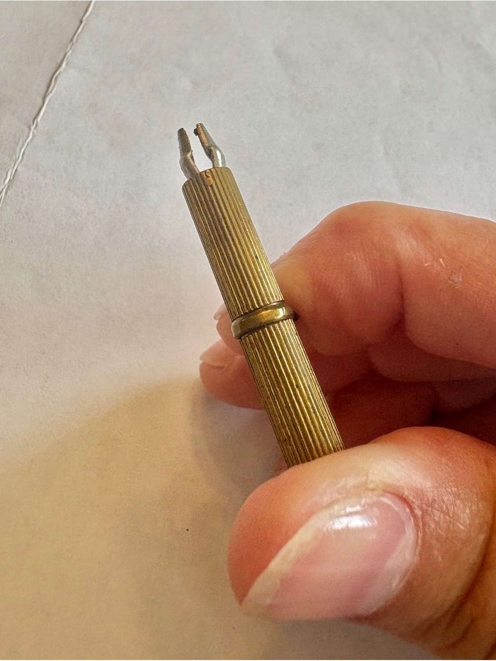 Antique Victorian Brass & Steel Push-In Retractable Watch Key